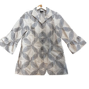 Connie Roberson Jacket Linen Knotted Button Cream Blue Medium Coastal Lux Work